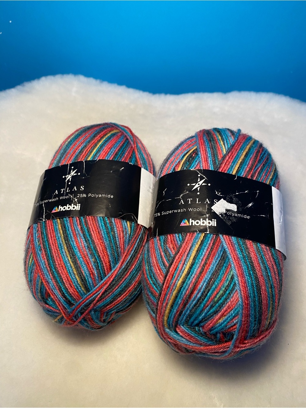 Lot of 2 Hobbii Atlas Multicolor Superwash Wool Yarn
